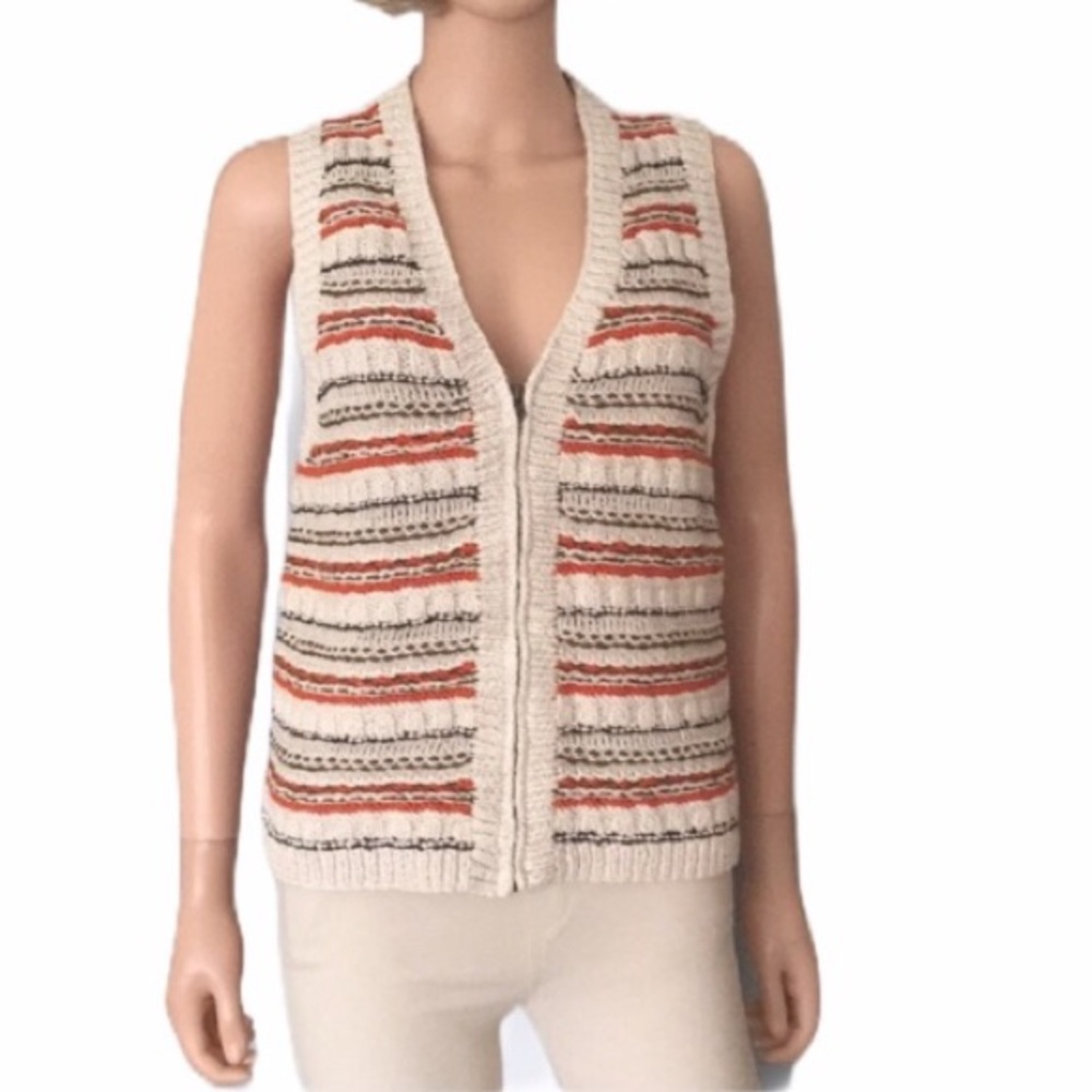 Jones New York handmade linen cotton silk zipper v neck vest